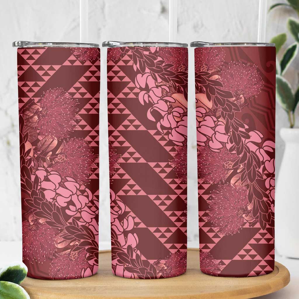 Maroon Aloha Hawaii Skinny Tumbler Hawaiian Kakau Ohia Lehua Lei - Polynesian Pride