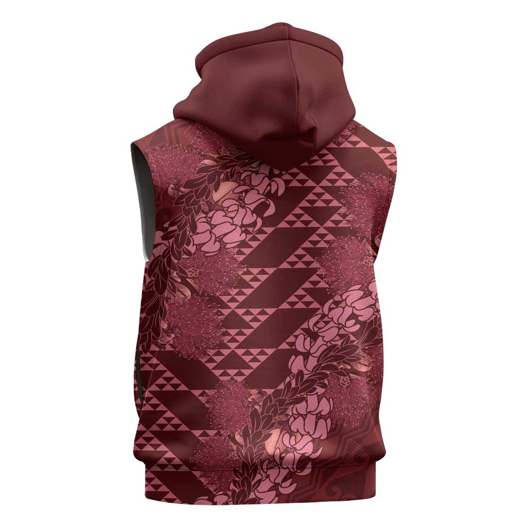 Maroon Aloha Hawaii Sleeveless Hoodie Hawaiian Kakau Ohia Lehua Lei - Polynesian Pride