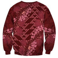 Maroon Aloha Hawaii Sweatshirt Hawaiian Kakau Ohia Lehua Lei - Polynesian Pride