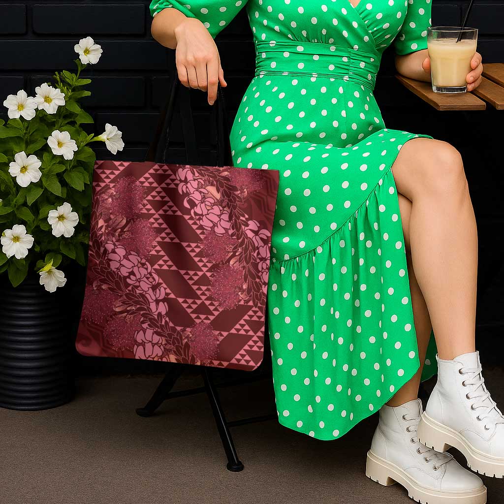 Maroon Aloha Hawaii Tote Bag Hawaiian Kakau Ohia Lehua Lei - Polynesian Pride