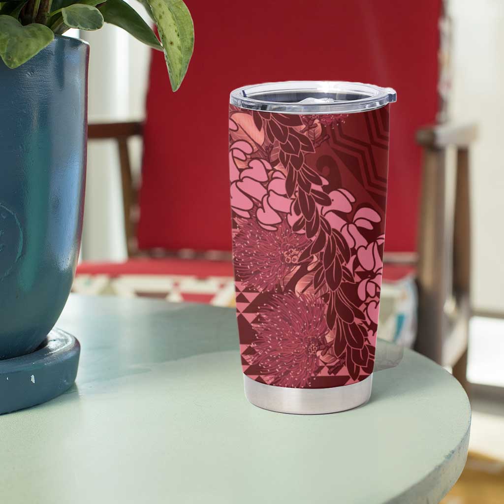 Maroon Aloha Hawaii Tumbler Cup Hawaiian Kakau Ohia Lehua Lei - Polynesian Pride