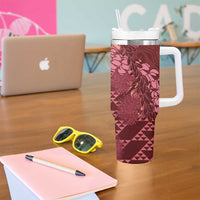 Maroon Aloha Hawaii Tumbler With Handle Hawaiian Kakau Ohia Lehua Lei - Polynesian Pride