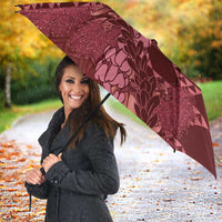 Maroon Aloha Hawaii Umbrella Hawaiian Kakau Ohia Lehua Lei - Polynesian Pride