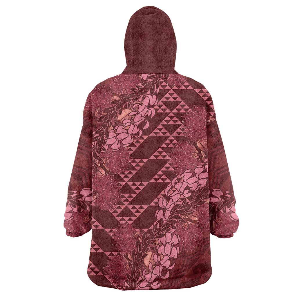 Maroon Aloha Hawaii Wearable Blanket Hoodie Hawaiian Kakau Ohia Lehua Lei - Polynesian Pride