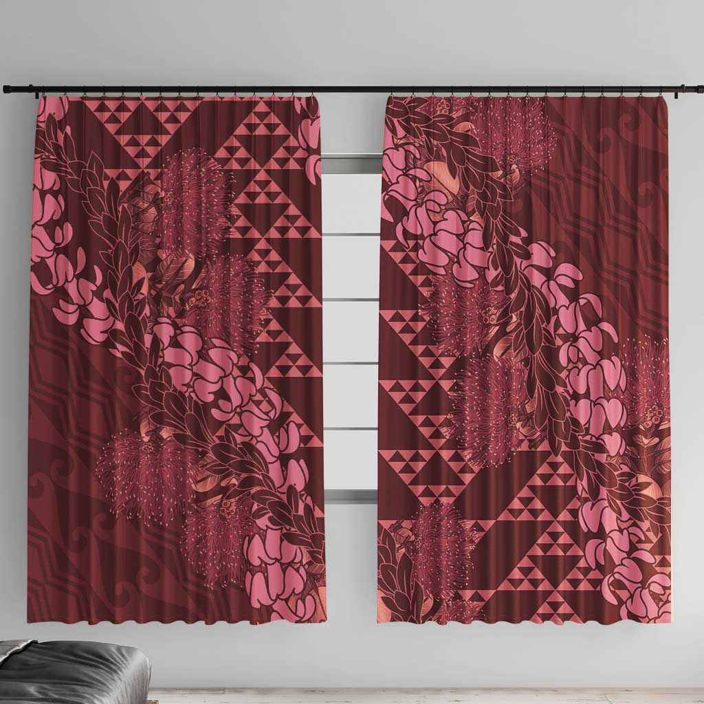 Maroon Aloha Hawaii Window Curtain Hawaiian Kakau Ohia Lehua Lei - Polynesian Pride