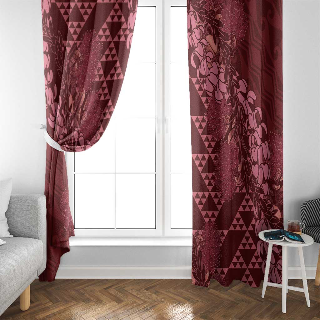Maroon Aloha Hawaii Window Curtain Hawaiian Kakau Ohia Lehua Lei - Polynesian Pride