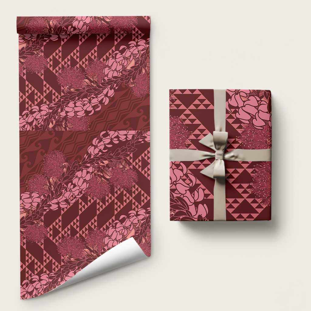 Maroon Aloha Hawaii Wrapping Paper Hawaiian Kakau Ohia Lehua Lei - Polynesian Pride