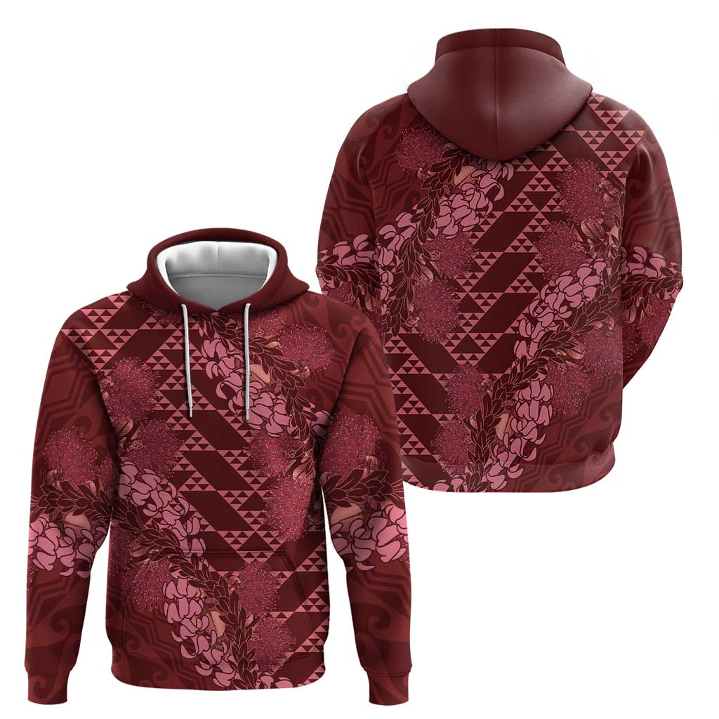Maroon Aloha Hawaii Zip Hoodie Hawaiian Kakau Ohia Lehua Lei - Polynesian Pride