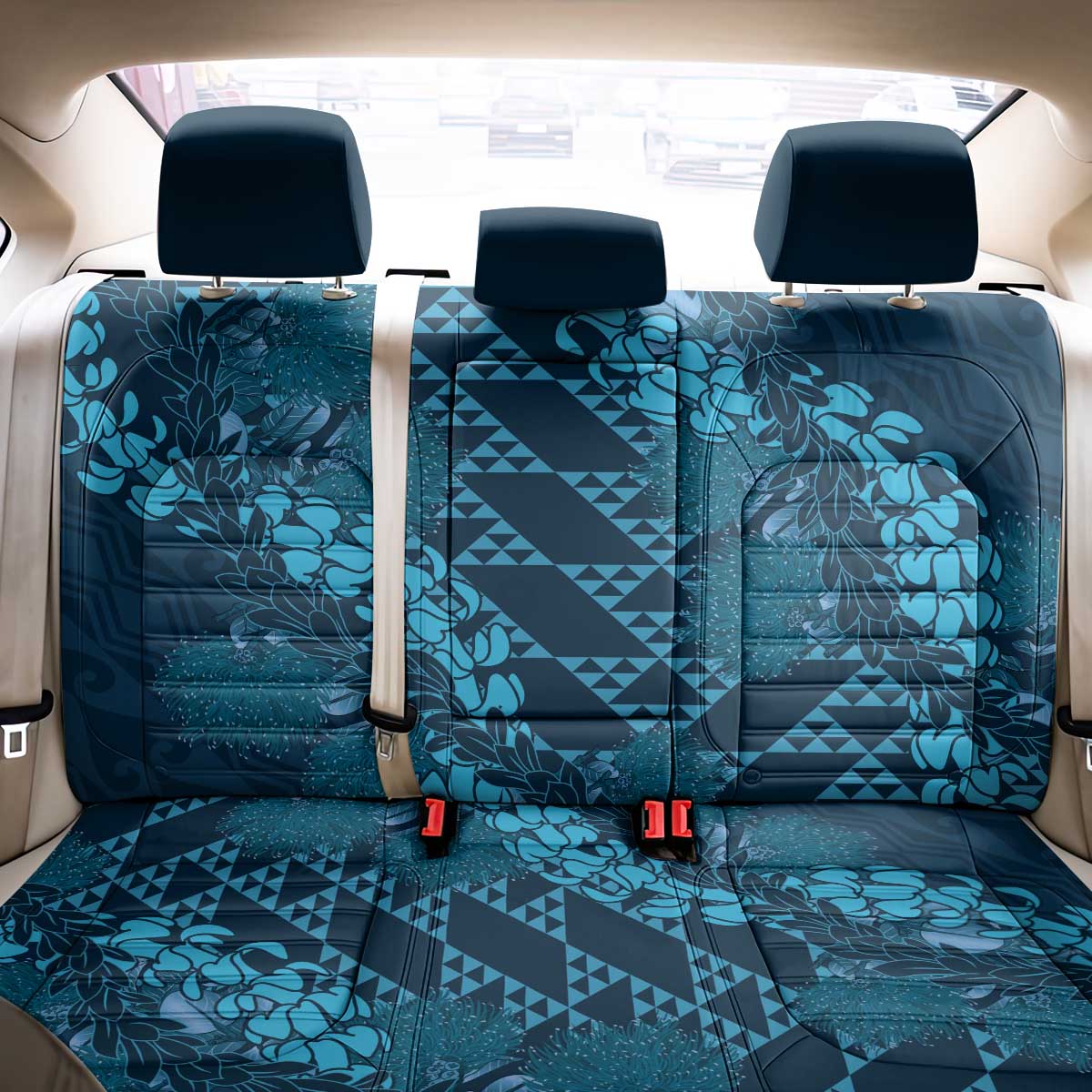 Naval Night Aloha Hawaii Back Car Seat Cover Hawaiian Kakau Ohia Lehua Lei - Polynesian Pride