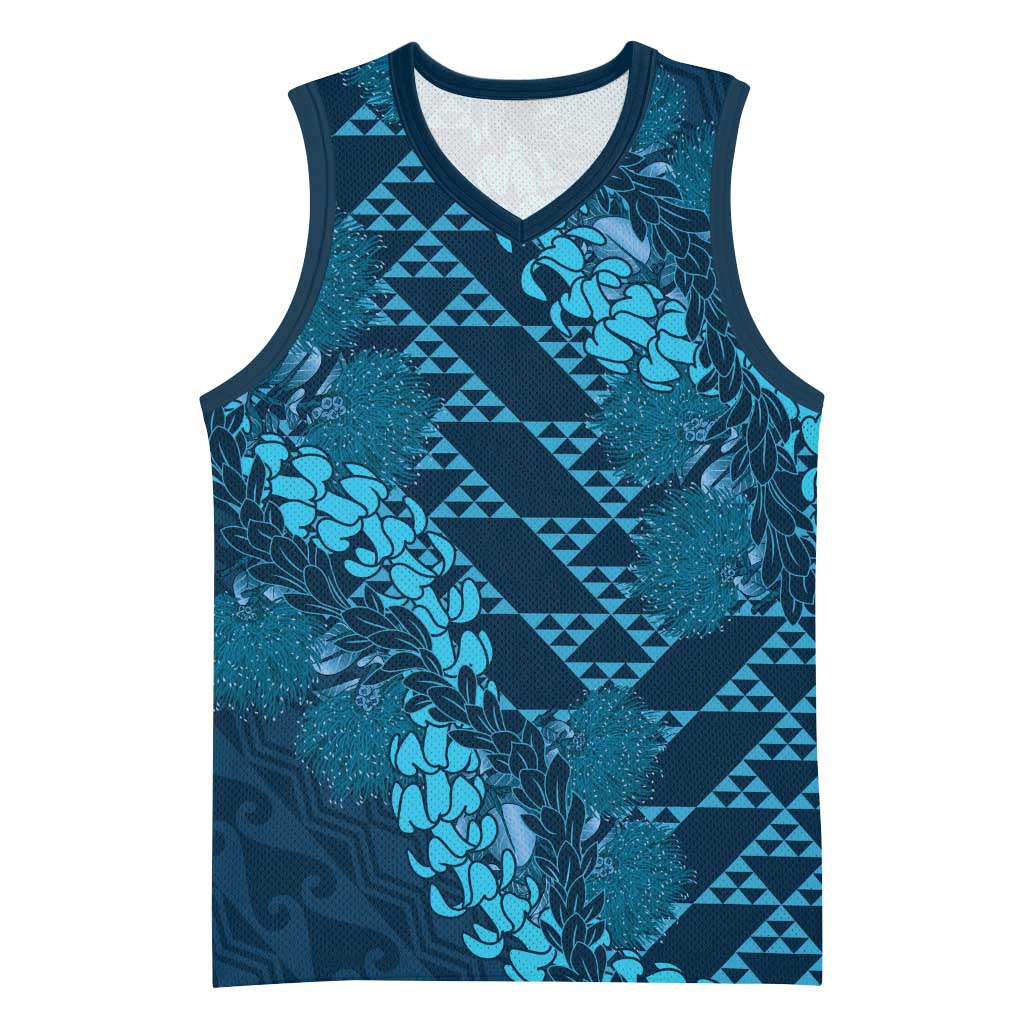 Naval Night Aloha Hawaii Basketball Jersey Hawaiian Kakau Ohia Lehua Lei - Polynesian Pride