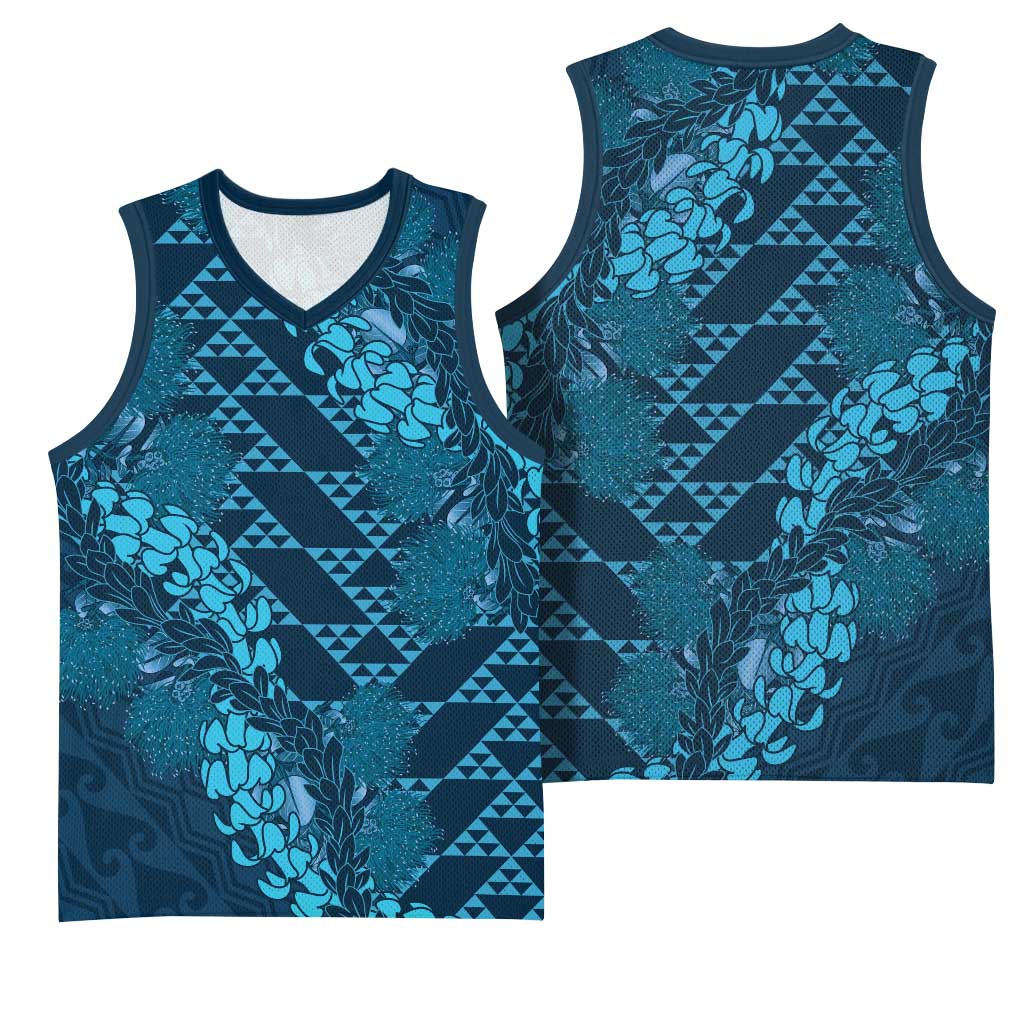 Naval Night Aloha Hawaii Basketball Jersey Hawaiian Kakau Ohia Lehua Lei - Polynesian Pride