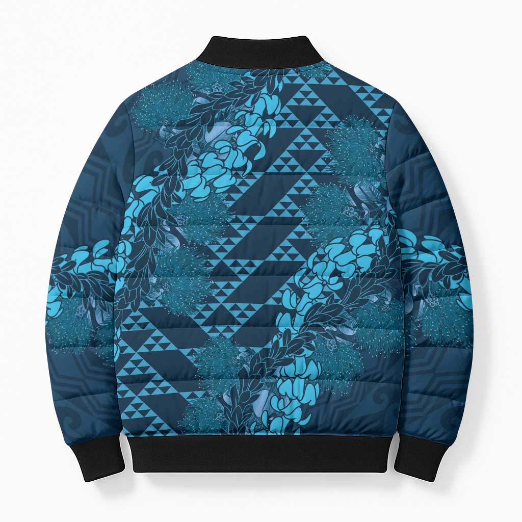 Naval Night Aloha Hawaii Bomber Puffer Jacket Hawaiian Kakau Ohia Lehua Lei - Polynesian Pride