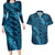 Naval Night Aloha Hawaii Couples Matching Long Sleeve Bodycon Dress and Hawaiian Shirt Hawaiian Kakau Ohia Lehua Lei - Polynesian Pride