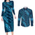 Naval Night Aloha Hawaii Couples Matching Long Sleeve Bodycon Dress and Long Sleeve Button Shirt Hawaiian Kakau Ohia Lehua Lei - Polynesian Pride
