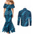 Naval Night Aloha Hawaii Couples Matching Mermaid Dress and Long Sleeve Button Shirt Hawaiian Kakau Ohia Lehua Lei - Polynesian Pride