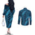Naval Night Aloha Hawaii Couples Matching Off The Shoulder Long Sleeve Dress and Long Sleeve Button Shirt Hawaiian Kakau Ohia Lehua Lei - Polynesian Pride