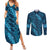 Naval Night Aloha Hawaii Couples Matching Summer Maxi Dress and Long Sleeve Button Shirt Hawaiian Kakau Ohia Lehua Lei - Polynesian Pride