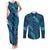 Naval Night Aloha Hawaii Couples Matching Tank Maxi Dress and Long Sleeve Button Shirt Hawaiian Kakau Ohia Lehua Lei - Polynesian Pride