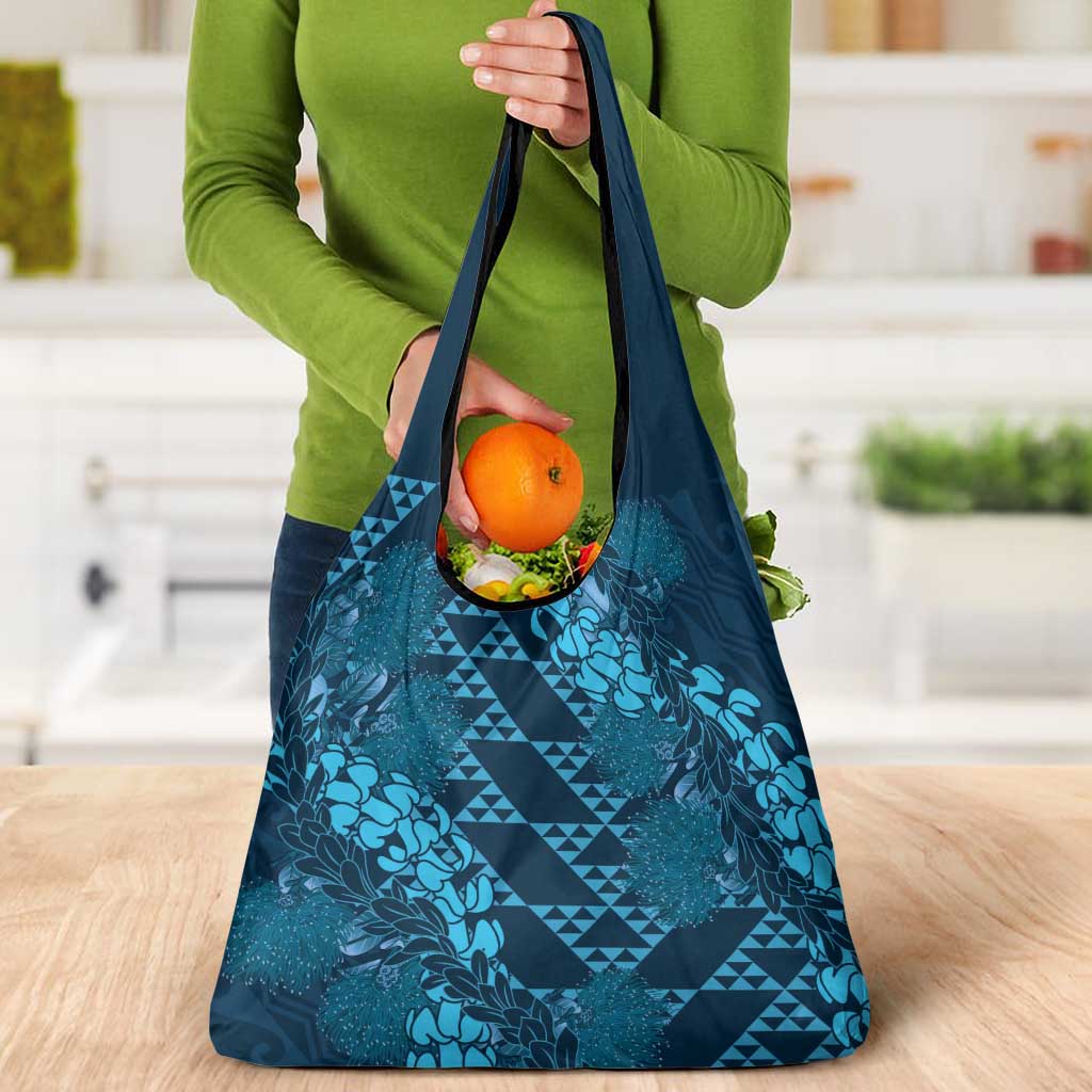 Naval Night Aloha Hawaii Grocery Bag Hawaiian Kakau Ohia Lehua Lei - Polynesian Pride