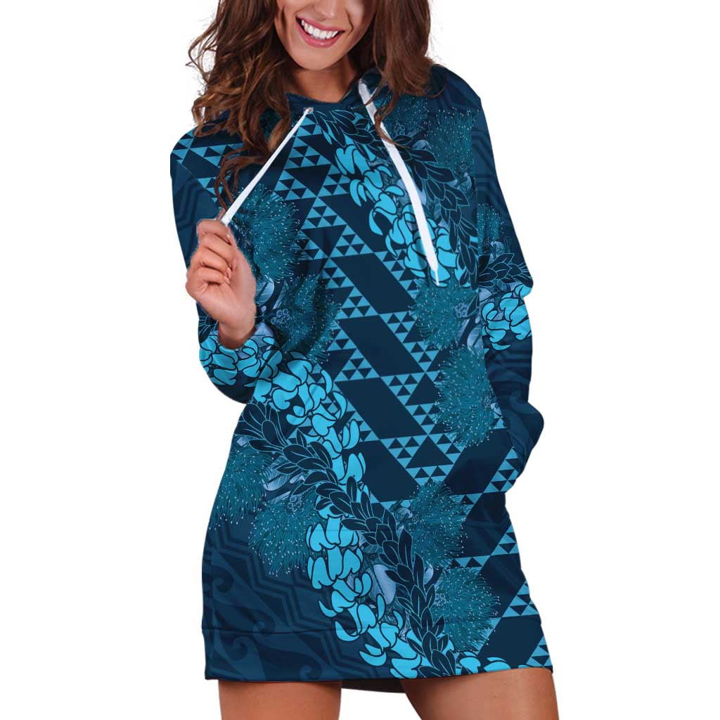 Naval Night Aloha Hawaii Hoodie Dress Hawaiian Kakau Ohia Lehua Lei - Polynesian Pride