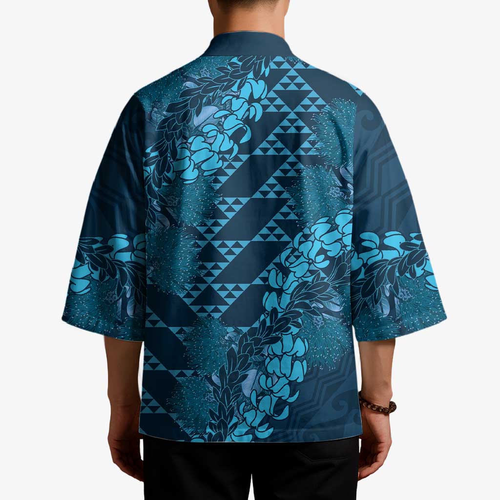 Naval Night Aloha Hawaii Kimono Hawaiian Kakau Ohia Lehua Lei - Polynesian Pride