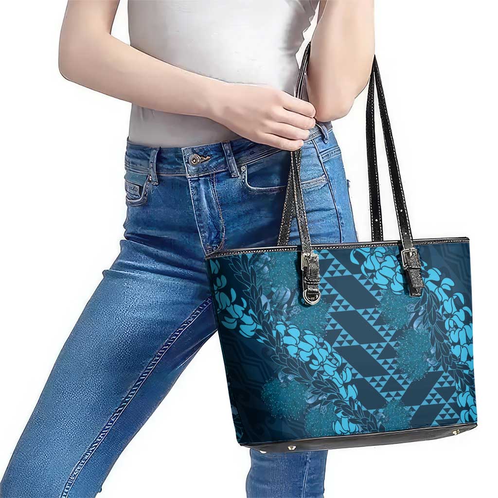 Naval Night Aloha Hawaii Leather Tote Bag Hawaiian Kakau Ohia Lehua Lei - Polynesian Pride