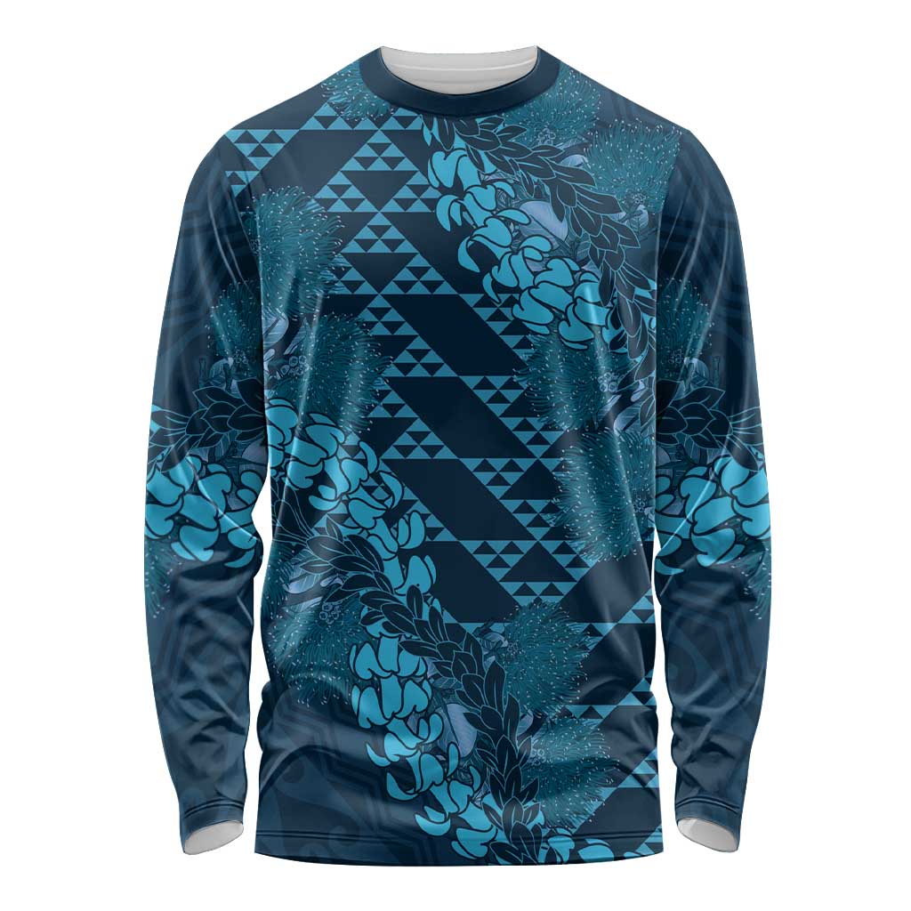 Naval Night Aloha Hawaii Long Sleeve Shirt Hawaiian Kakau Ohia Lehua Lei - Polynesian Pride