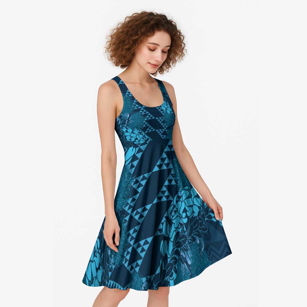 Naval Night Aloha Hawaii Midi Dress Hawaiian Kakau Ohia Lehua Lei - Polynesian Pride