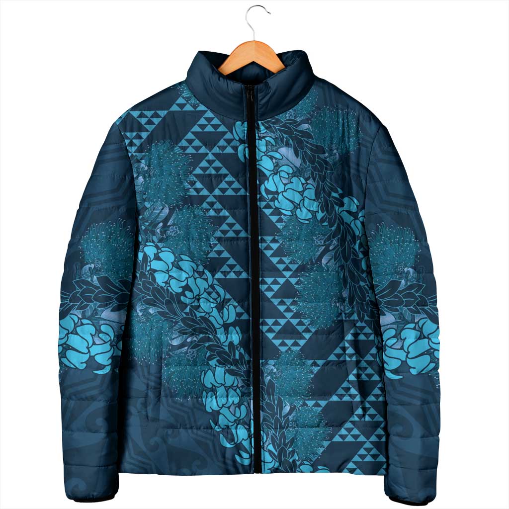 Naval Night Aloha Hawaii Padded Jacket Hawaiian Kakau Ohia Lehua Lei - Polynesian Pride