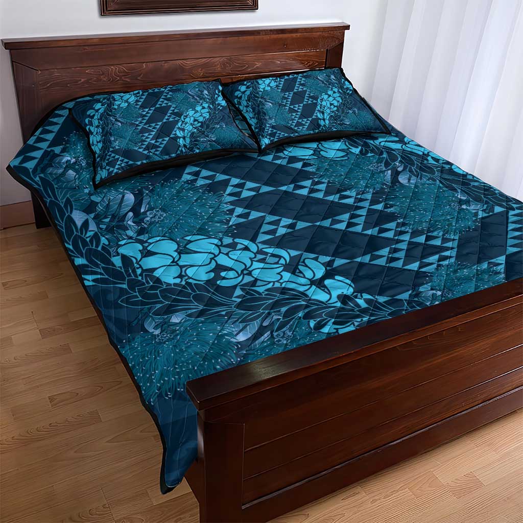 Naval Night Aloha Hawaii Quilt Bed Set Hawaiian Kakau Ohia Lehua Lei - Polynesian Pride
