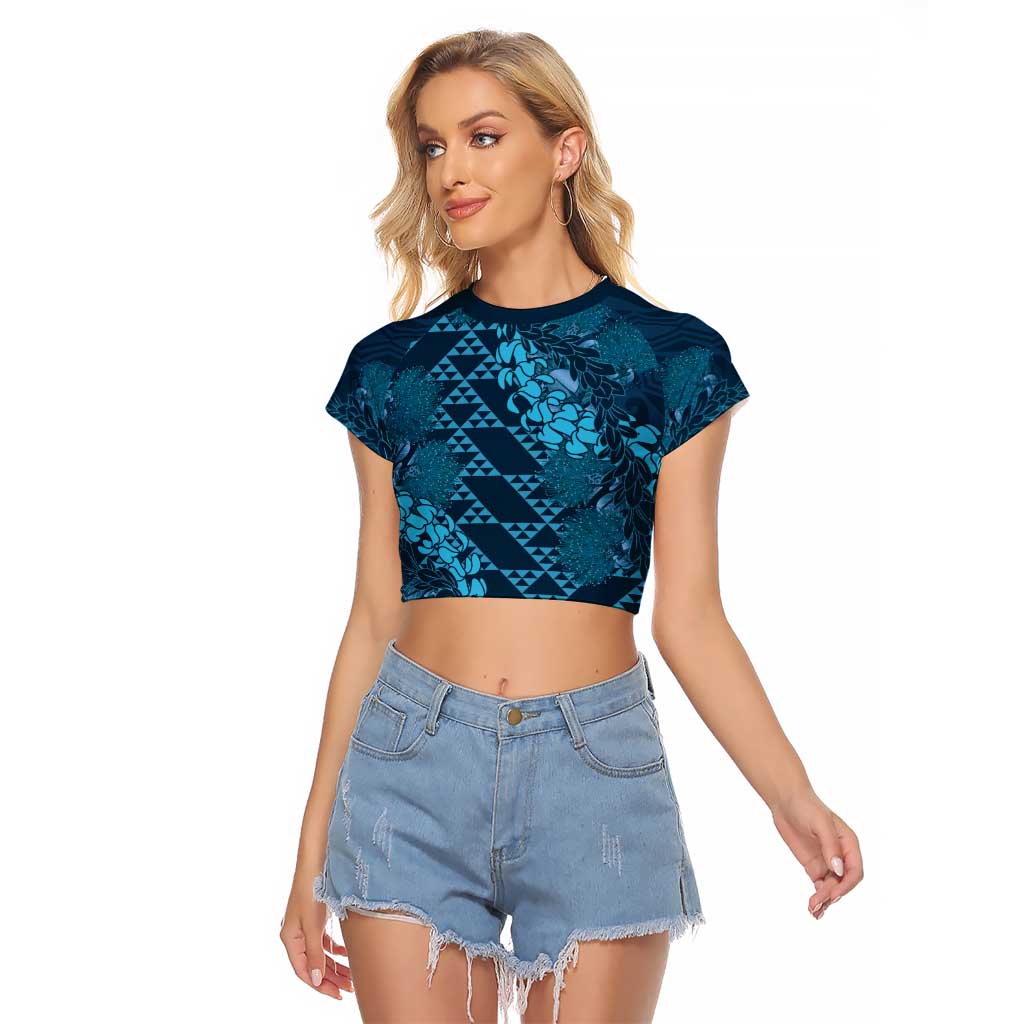 Naval Night Aloha Hawaii Raglan Cropped T Shirt Hawaiian Kakau Ohia Lehua Lei - Polynesian Pride