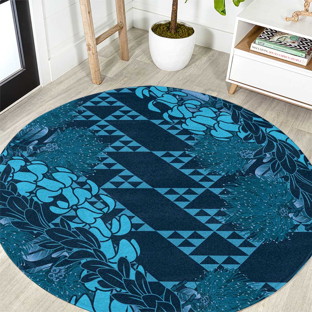 Naval Night Aloha Hawaii Round Carpet Hawaiian Kakau Ohia Lehua Lei - Polynesian Pride