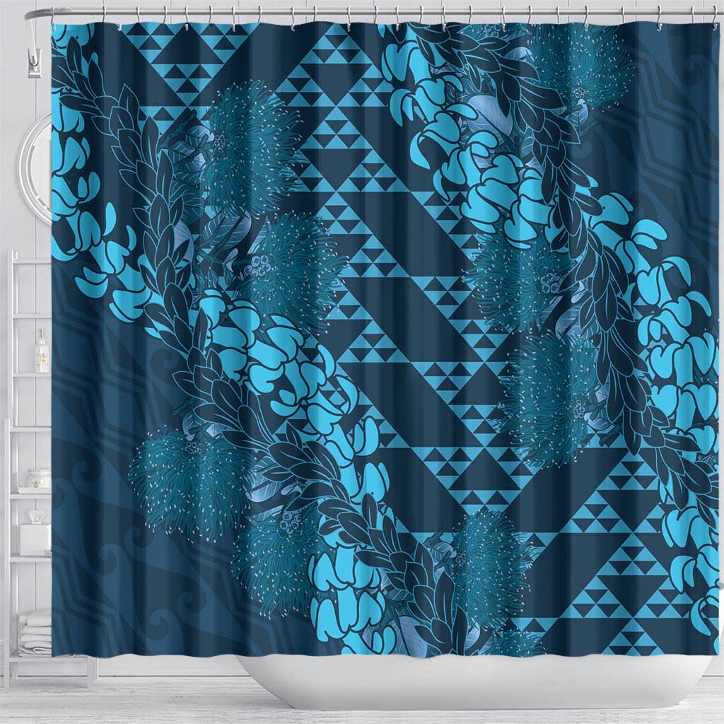 Naval Night Aloha Hawaii Shower Curtain Hawaiian Kakau Ohia Lehua Lei - Polynesian Pride