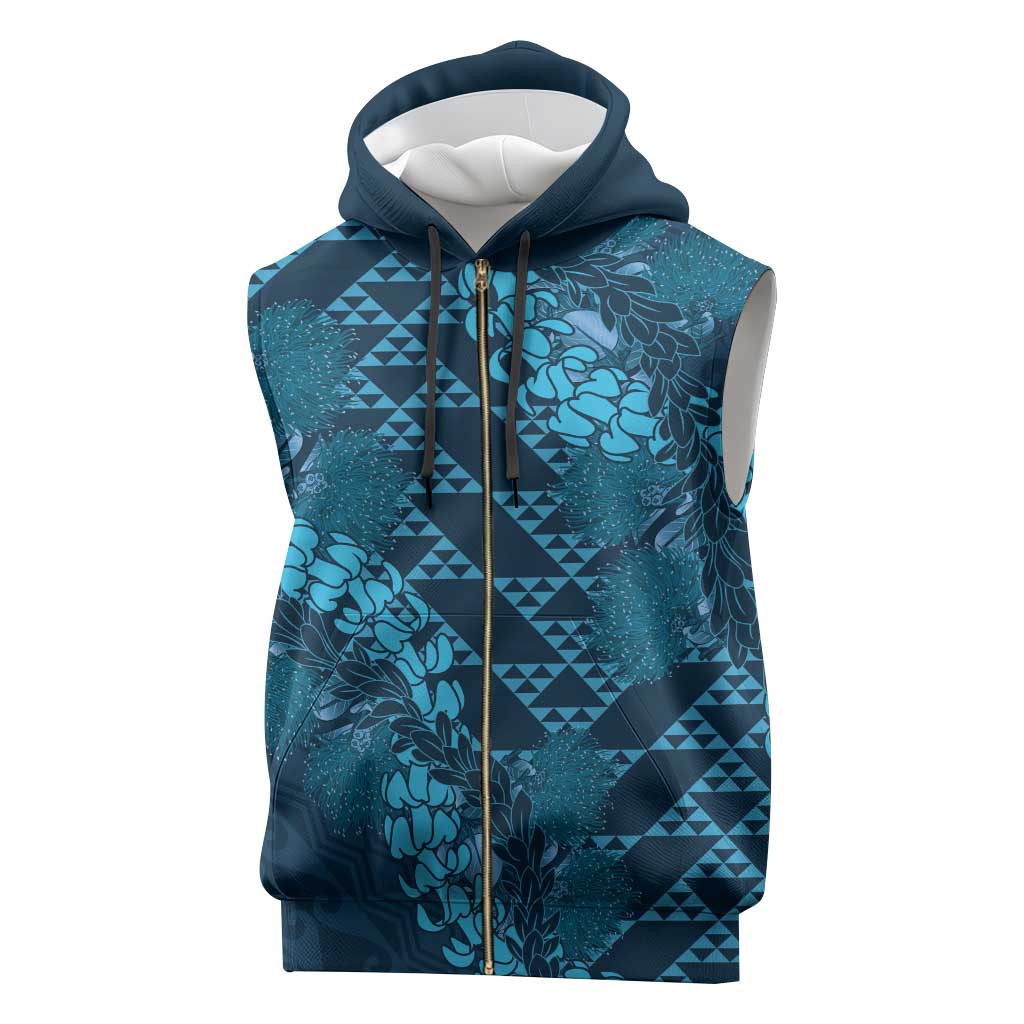 Naval Night Aloha Hawaii Sleeveless Zip Hoodie Hawaiian Kakau Ohia Lehua Lei - Polynesian Pride