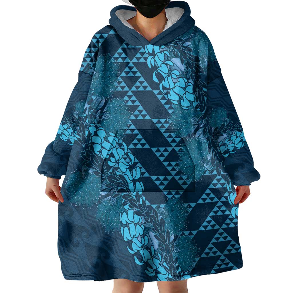 Naval Night Aloha Hawaii Wearable Blanket Hoodie Hawaiian Kakau Ohia Lehua Lei - Polynesian Pride