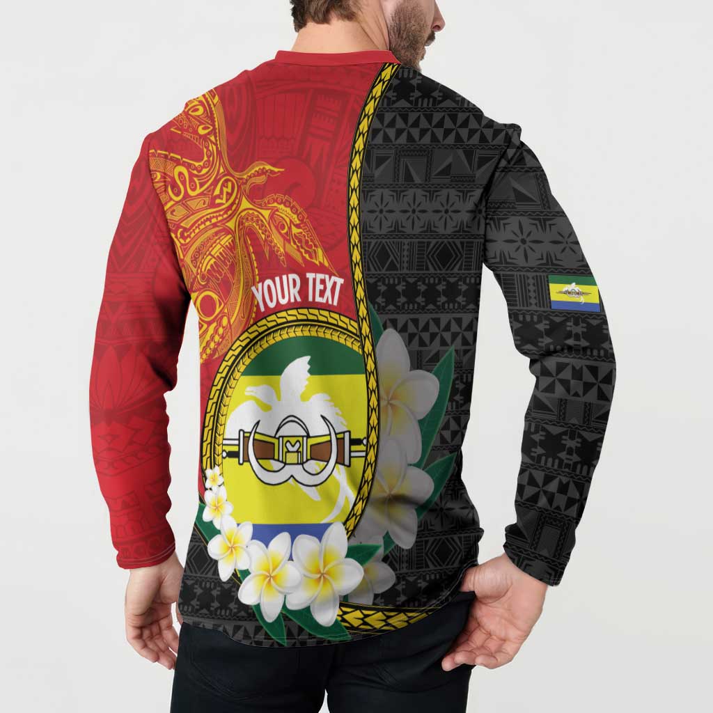 Personalised PNG Morobe Provins Button Sweatshirt Papua New Guinea Plumeria Melanesian Pattern - Polynesian Pride