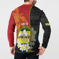 Personalised PNG Morobe Provins Button Sweatshirt Papua New Guinea Plumeria Melanesian Pattern - Polynesian Pride