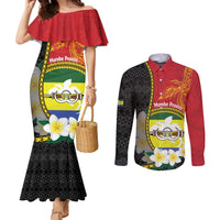 Personalised PNG Morobe Provins Couples Matching Mermaid Dress and Long Sleeve Button Shirt Papua New Guinea Plumeria Melanesian Pattern - Polynesian Pride