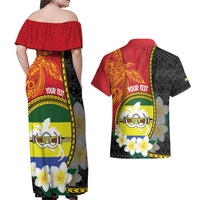 Personalised PNG Morobe Provins Couples Matching Off Shoulder Maxi Dress and Hawaiian Shirt Papua New Guinea Plumeria Melanesian Pattern - Polynesian Pride