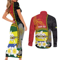 Personalised PNG Morobe Provins Couples Matching Short Sleeve Bodycon Dress and Long Sleeve Button Shirt Papua New Guinea Plumeria Melanesian Pattern - Polynesian Pride
