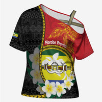 Personalised PNG Morobe Provins Cross Shoulder Shirt Papua New Guinea Plumeria Melanesian Pattern - Polynesian Pride
