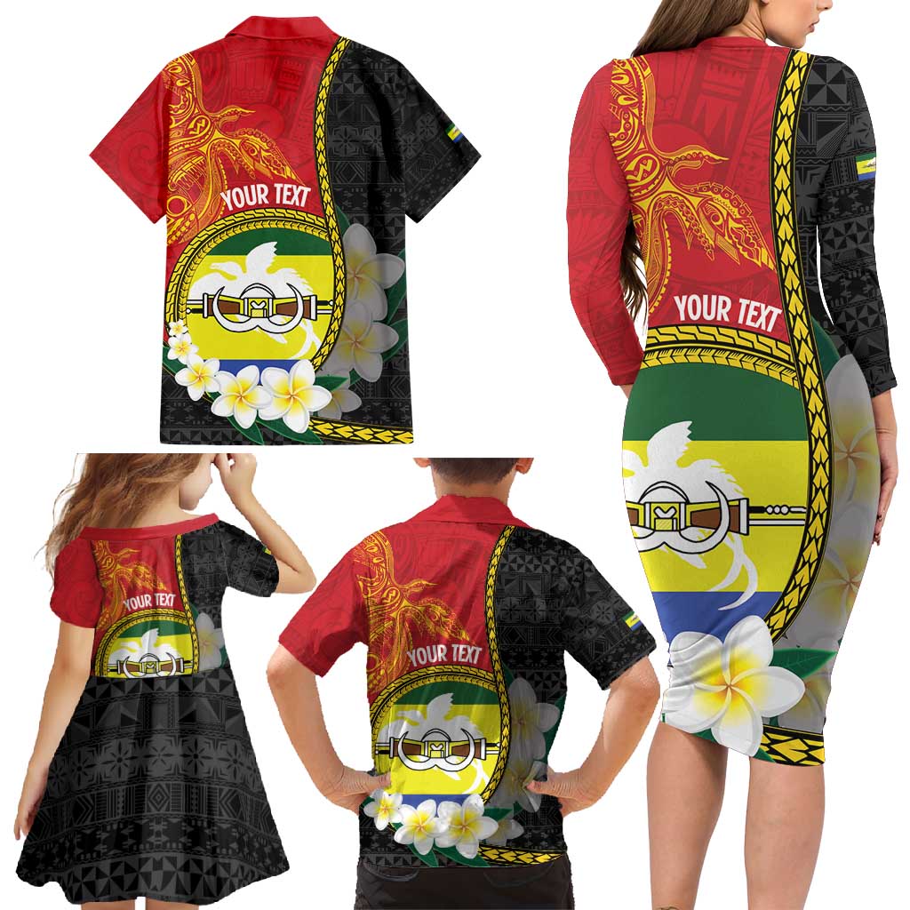 Personalised PNG Morobe Provins Family Matching Long Sleeve Bodycon Dress and Hawaiian Shirt Papua New Guinea Plumeria Melanesian Pattern - Polynesian Pride