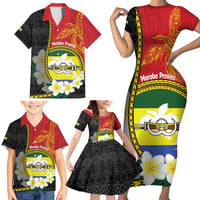 Personalised PNG Morobe Provins Family Matching Short Sleeve Bodycon Dress and Hawaiian Shirt Papua New Guinea Plumeria Melanesian Pattern - Polynesian Pride