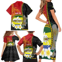 Personalised PNG Morobe Provins Family Matching Short Sleeve Bodycon Dress and Hawaiian Shirt Papua New Guinea Plumeria Melanesian Pattern - Polynesian Pride