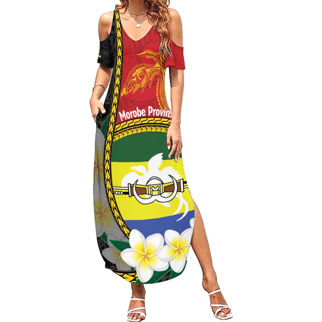 Personalised PNG Morobe Provins Family Matching Summer Maxi Dress and Hawaiian Shirt Papua New Guinea Plumeria Melanesian Pattern - Polynesian Pride