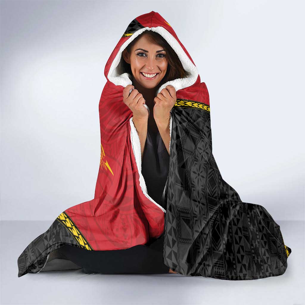 Personalised PNG Morobe Provins Hooded Blanket Papua New Guinea Plumeria Melanesian Pattern - Polynesian Pride
