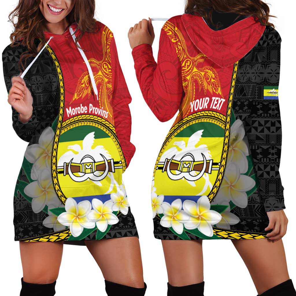 Personalised PNG Morobe Provins Hoodie Dress Papua New Guinea Plumeria Melanesian Pattern - Polynesian Pride