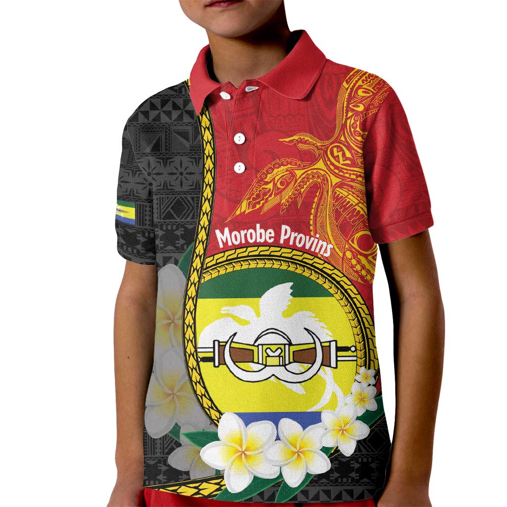 Personalised PNG Morobe Provins Kid Polo Shirt Papua New Guinea Plumeria Melanesian Pattern - Polynesian Pride