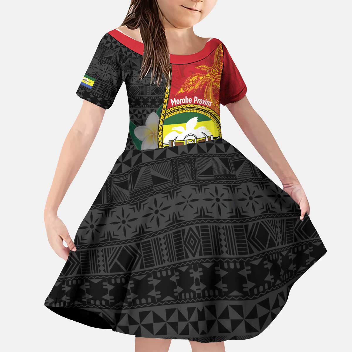 Personalised PNG Morobe Provins Kid Short Sleeve Dress Papua New Guinea Plumeria Melanesian Pattern LT14 KID Red - Polynesian Pride