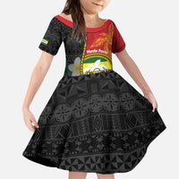 Personalised PNG Morobe Provins Kid Short Sleeve Dress Papua New Guinea Plumeria Melanesian Pattern LT14 KID Red - Polynesian Pride
